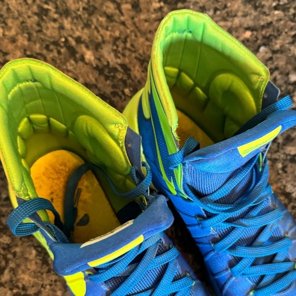 Nike 2015 Hyperdunk Zoom Blue and Neon Green High-Top Sneakers EUC 10.5